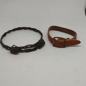 🌷‼️5/$20Lot Of 2 Faux Leather Black Brown Belt Braided Bracelets Adjust Unisex